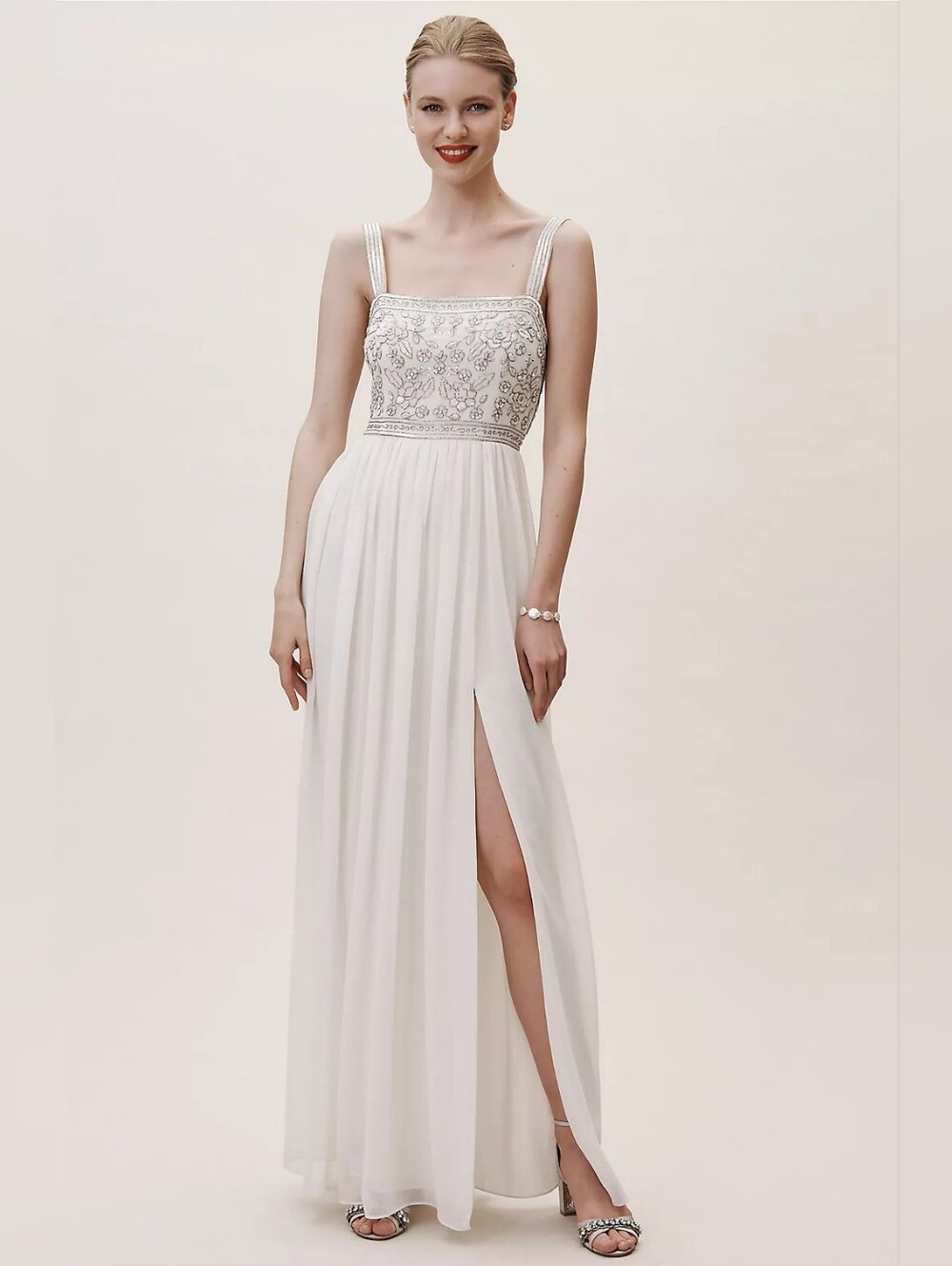 BHLDN Palermo Bridal Maxi Dress Embellished Sequin Pearl Empire Chiffon